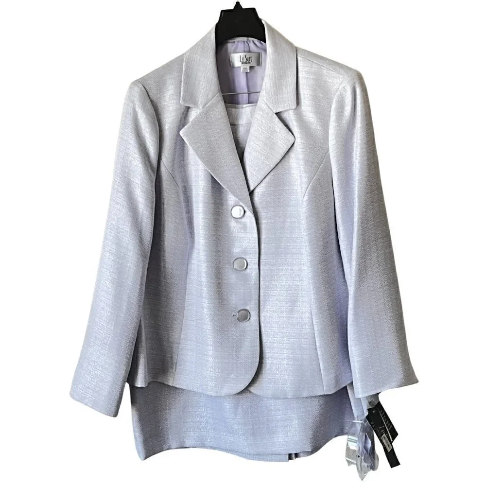 Le Suit 2-Piece Skirt Suit, English Garden Lilac, Detachable Flower, 16W
